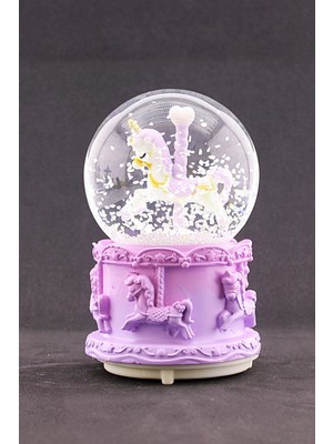 Biton Toptan Mor Unicorn Tasarımlı Kar Küresi Işıklı Müzikli 12 cm