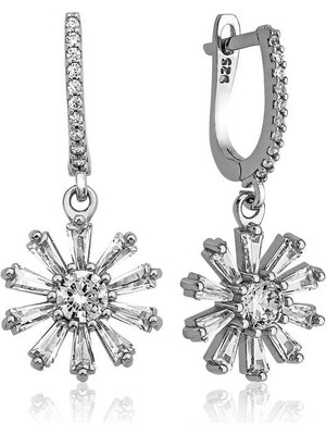 Gumush Gümüş Trapez Taşlı Çiçek Bayan Küpe