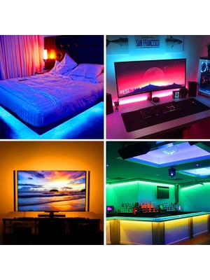 Aciko Adaptörlü Açma/kapama Anahtarlı 3 Çipli Şerit LED Rgb Full Set 1 Metre Rgb Set