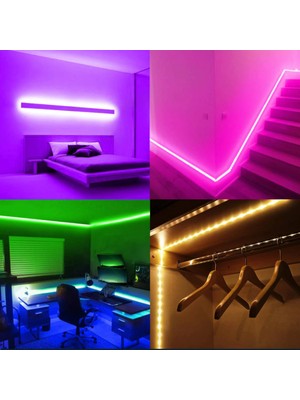 Aciko Adaptörlü Açma/kapama Anahtarlı 3 Çipli Şerit LED Rgb Full Set 1 Metre Rgb Set