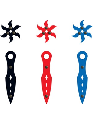 Ahtek Ahşap Oyuncak Samuray Naruto Seti 3 Adet Ninja Yıldızı Kohga + 3 Adet Fırlatma Bıçağı Kunai 3 Renkli