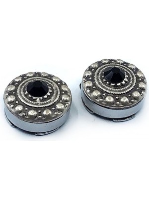 Kravatkolik Gümüş Renk Eskitme Siyah Taşlı Geçmeli Kol Düğmesi GC25