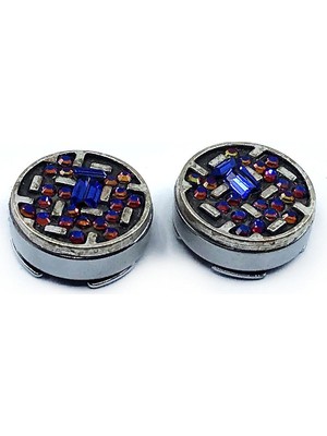 Kravatkolik Gümüş Renk Eskitme Renkli Taşlı Geçmeli Kol Düğmesi GC43