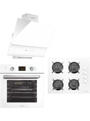 Luxell Opal 15 Programlı 3lü Ankastre Set Beyaz ( DA-835 Cam Davlumbaz - 40 Tahdf Ankastre Cam Ocak - B66-SGF3 Opall Beyaz Ankastre Fırın )