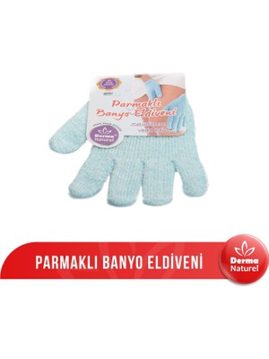 Derma Naturel Parmaklı Banyo Eldiveni Ölü Deri Temizleme Etkisiyle Mavi Renkli