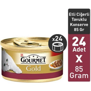 Gourmet Gold Parça Etli Soslu Tavuklu Ciğerli Yetişkin Kedi Konservesi 85 Gram x 24'lü