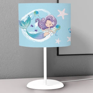 Açık Mavi Denizkızı  Desenli Çocuk Odası Dijital Baskılı Çocuk Odası Masaüstü Abajur Avize