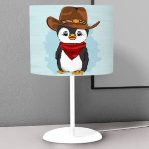 Kovboy Penguen  Desenli Çocuk Odası Dijital Baskılı Çocuk Odası Masaüstü Abajur Avize