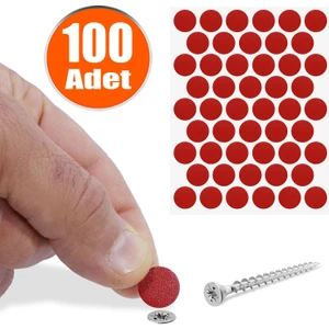 BADEM10 Yapışkanlı Vida Tapası Tıpası Kırmızı Vida Kapatıcı Kapağı 100 Adet
