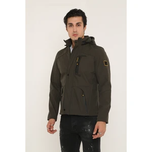 Rkek Haki Kapüşonlu Softshell Su ve Rüzgar Geçirmez Cep Detaylı Içi Kürklü Kapüşonlu Mont