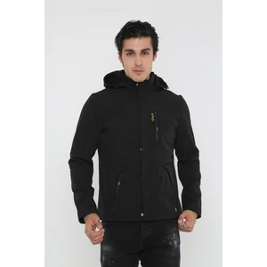 Rkek Siyah Kapüşonlu Softshell Su ve Rüzgar Geçirmez Cep Detaylı Içi Kürklü Kapüşonlu Mont