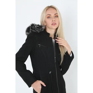 Kadın Kaşmir Kaşe Kapşonlu Kürklü Kaban Mont