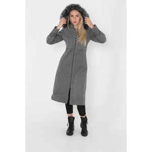 Kadın Kaşmir Kaşe Kapşonlu Kürklü Kaban Mont