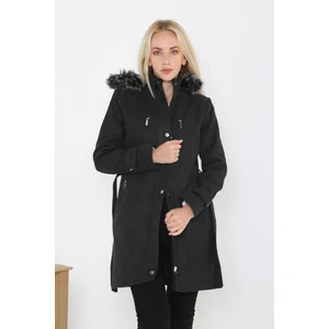 Kadın Kısa Kaşmir Kaşe Kapşonlu Kürklü Kaban Mont