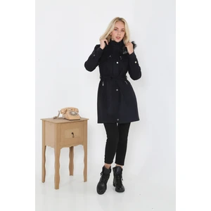 Kadın Kısa Kaşmir Kaşe Kapşonlu Kürklü Kaban Mont