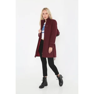 Kadın Kısa Kaşmir Kaşe Kapşonlu Kürklü Kaban Mont