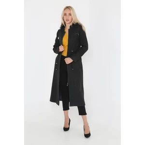 Kadın Kaşmir Kaşe Kapşonlu Kürklü Kaban Mont