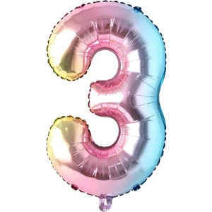 Bal10 Dünyası Gökkuşağı Renk 3 Rakamı Folyo Balon 76 cm