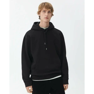 Erkek Siyah Kapüşonlu Sweatshirt