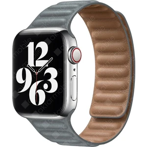 Apple Watch 7 6 Se 5 4 3 2 1 - 42 / 44 / 45 mm Uyumlu Baklalı Model Deri Kayış Mıknatıslı Kordon Gri