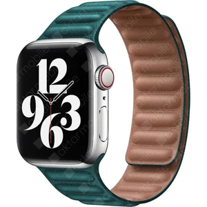 Apple Watch 7 6 Se 5 4 3 2 1 - 42 / 44 / 45 mm Uyumlu Baklalı Model Deri Kayış Mıknatıslı Kordon Petrol Mavisi