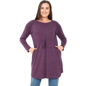 Disentis Modest Büyük Beden Yuvarlak Yaka Detaylı Cepli Beli Ipli Yün Viskon Mürdüm Tunik Elbise