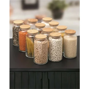 Karçiçeği Home Jumbo Boy 12’li Bambu Kapaklı Vakumlu Cam Kavanoz 1440 Ml.
