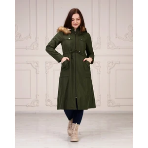 Vibeys Collection Haki Içi Kürkü ve Su Geçirmez Bayan Kışlık Mont & Kaban