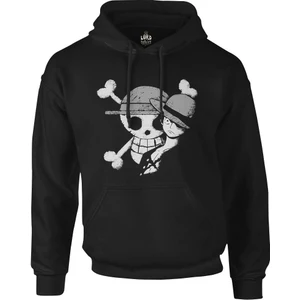Lord T-Shirt One Piece - Luffy Straw Hat 4 Siyah Erkek Fermuarsız Kapşonlu