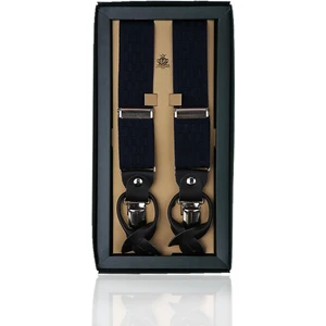 Deri Bağlantılı Düğme Delikli Jakarlı Lacivert Pantolon Askısı PAN71