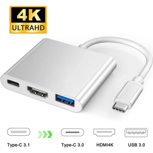 4K Type-C HDMI Görüntü Aktarım Kablosu Şarj Girişli USB Hub 3.0