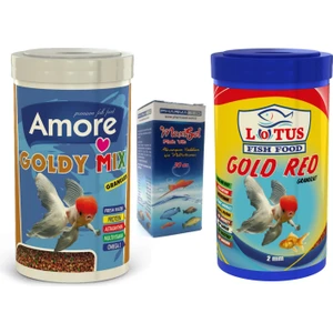 Goldy Mix Granules 1000ML + Lotus Gold Red 1000ML Japon Balık Yemi + Fishvit Vitamin