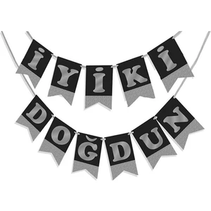 Boncuk Avm Siyah Zemin Gümüş Harf Iyi Ki Doğdun Afiş