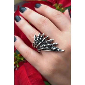 Fildişi Aksesuar Antik Gümüş Kaplama Yapraklar Şekilli El Yapımı Ayarlanabilir Yüzük