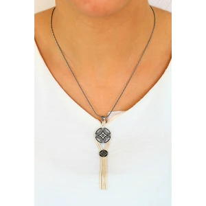 Midyat Nurtaş Gümüş Yuvarlak Model Gümüş Mardin Hasırı Kadın Kolye