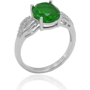 Midyat Nurtaş Gümüş Zümrüt Taşlı Zirkon Kadın Gümüş Yüzük