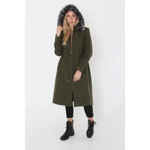 Kadın Kaşmir Kaşe Kapşonlu Kürklü Kaban Mont