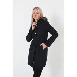 Kadın Kısa Kaşmir Kaşe Kapşonlu Kürklü Kaban Mont