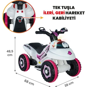 UJ Toys  Akülü Atv 6 V Karınca 2020 Müzikli Işıklı Beyaz Pembe
