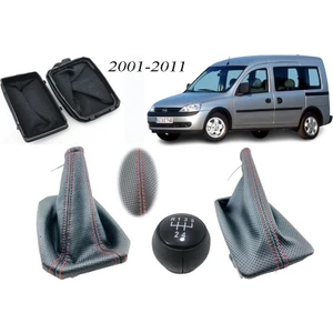 Vts Körük Opel Combo C Vites Körüğü + El Freni Körüğü + Vites Topuzu Delikli Deri Kırmızı Dikiş