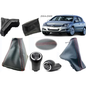 Vts Körük Opel Astra H Vites Körüğü + El Freni Körüğü + Vites Topuzu 6 Ileri Delikli Deri Kırmızı Dikiş