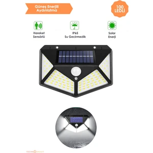 100 Ledli Hareket Sensörlü Güneş Enerjili Solar Bahçe Lambası LED Şarj Olabilen