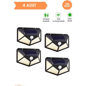 4ADET 100 Ledli Hareket Sensörlü Güneş Enerjili Solar Bahçe Lambası LED Şarj Olabilen