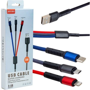 Üçlü Hızlı Şarj ve Data Kablosu 2.4A JKX-N04 Lightning Type-C Micro USB