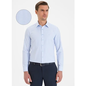 Pierre Cardin Klasik Yaka Slim Fit Armürlü Mavi Erkek Gömlek