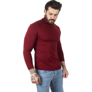 Bordo  Standart Fit Balıkçı Yaka Düz Kazak 2002292