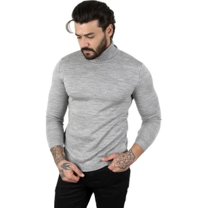 Gri  Standart Fit Balıkçı Yaka Düz Kazak 2002292