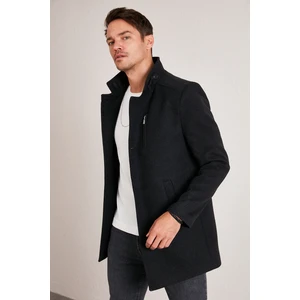 Relaxed Fit Düğmeli Dik Yaka Kaşe Kaban Erkek KABAN 5840099