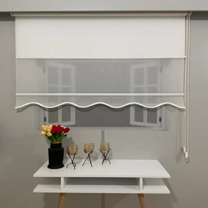 Volper Mekanik VP1650 Çift Mekanizmalı Tül ve Stor Perde  Beyaz Pırıltı Desenli Etek Dilimli 100 x 200