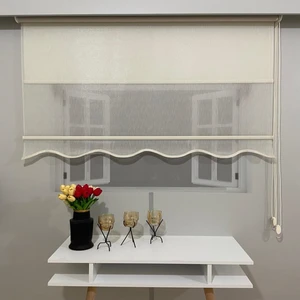 Volper Mekanik VP1651 Çift Mekanizmalı Tül ve Stor Perde Krem Pırıltı Desenli Etek Dilimli 110 x 200